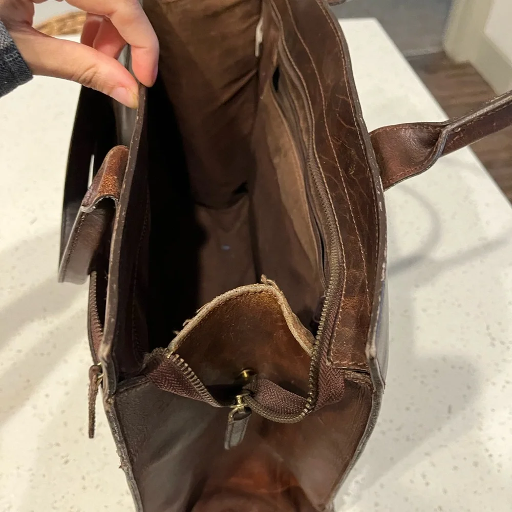 G.H. Bass brown leather tote purse bag brief case - Picture 11 of 12